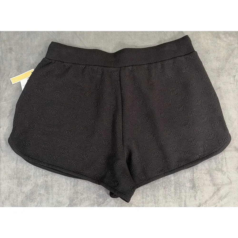 NWT Michael Kors Shorts Size Large Black Embossed Logo Drawstring Bnfts Charity